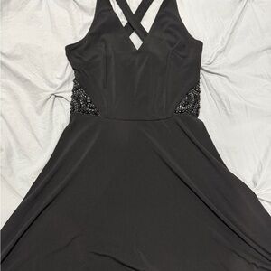 BCX Black Crisscross Evening Dress with Beaded Waist